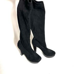 Robert Clergerie 5.5 Black Suede Platform Stretchy Boots